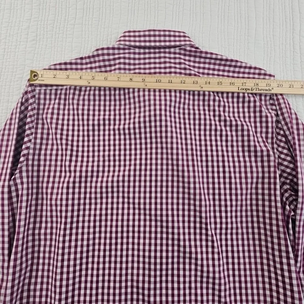 Banana Republic Shirt Men's XL Maroon Checked Non-Iron EUC LN‎ Long Sleeves Slim